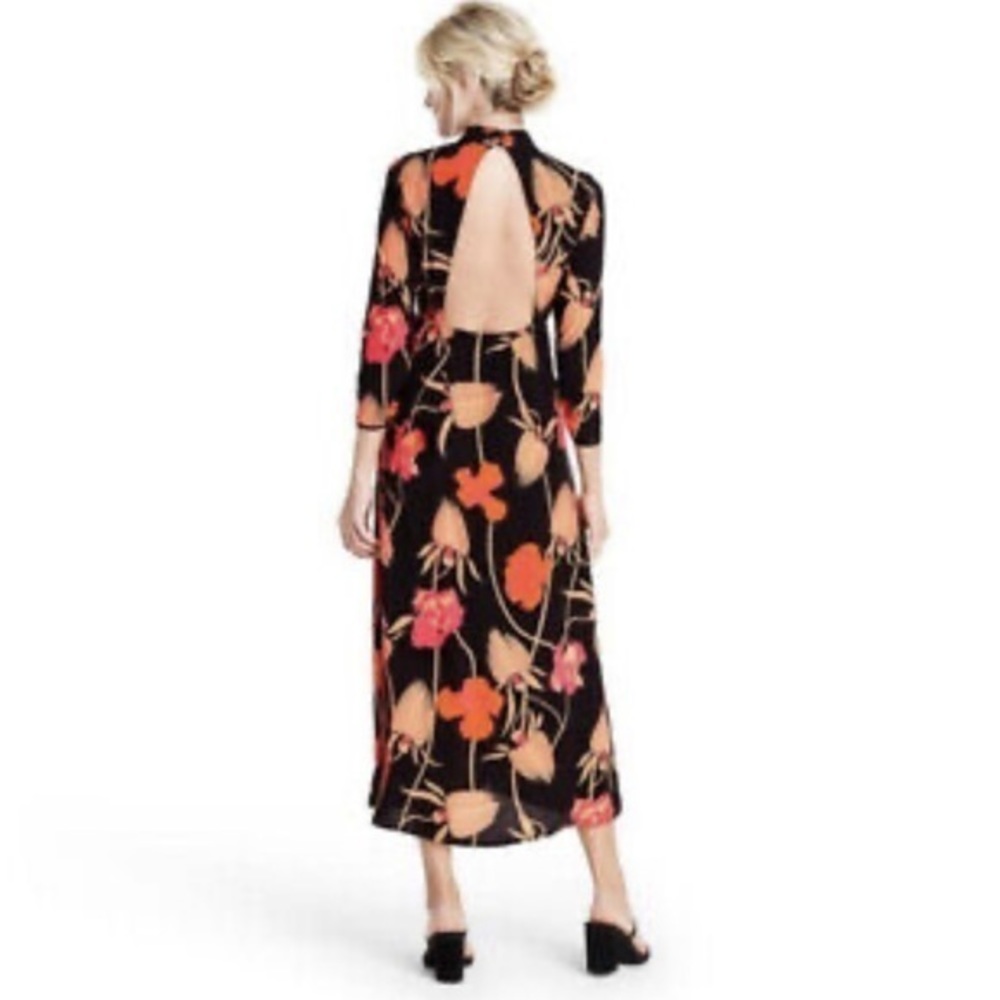 RIXO for Target Cascade Black Floral Open Back Long Dress Womens Size 6
